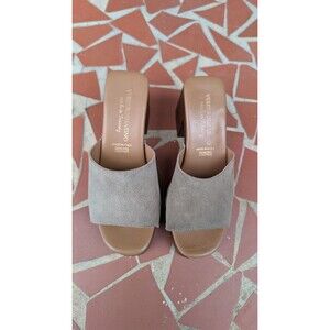 VEDEROSMARINO Made in Italy Taupe Suede Leather Mule Sandals w/ Block Heels 38